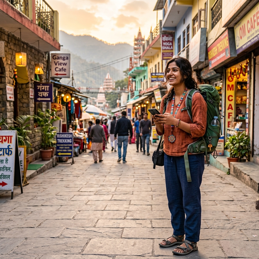 Solo woman travel backpacker in Rishikesh India