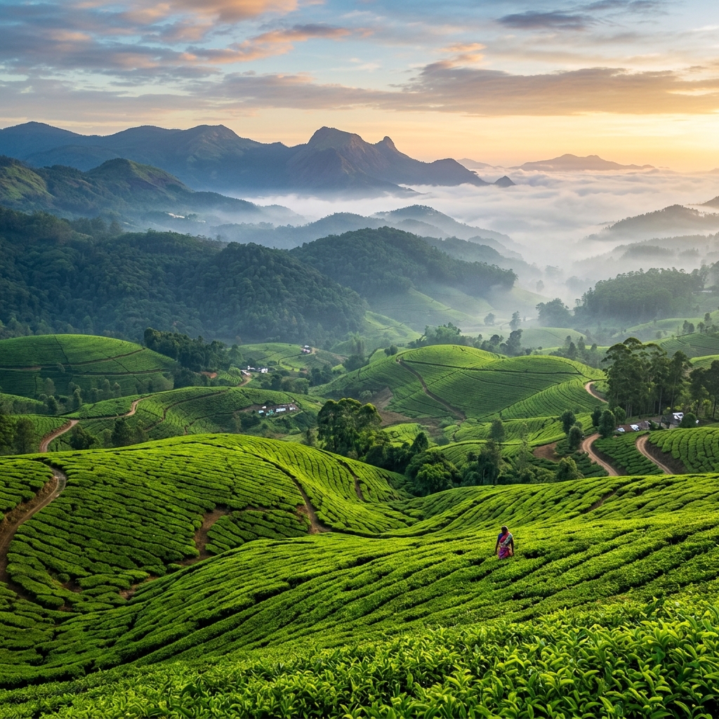 Beautiful tea gardens viewpoint in Munnar South India